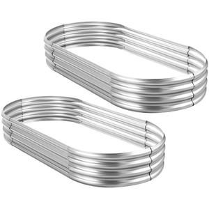 Land Guard 2Pcs Galvanized Raised Garden Bed Kit, Galvanized Planter Oval Large Metal Raised Garden Boxes Outdoor for Vegetables (421ft(2-Pack), Color A-silver)