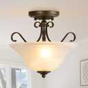 Luvkczc Upgrade Semi Flush Mount Ceiling Light,Brass Ceiling Light Fixture, Mid Century Ceiling Light, Glass Close to Ceiling Light for Bedroom Kitchen Porch Hallway, Bulbs Not Included