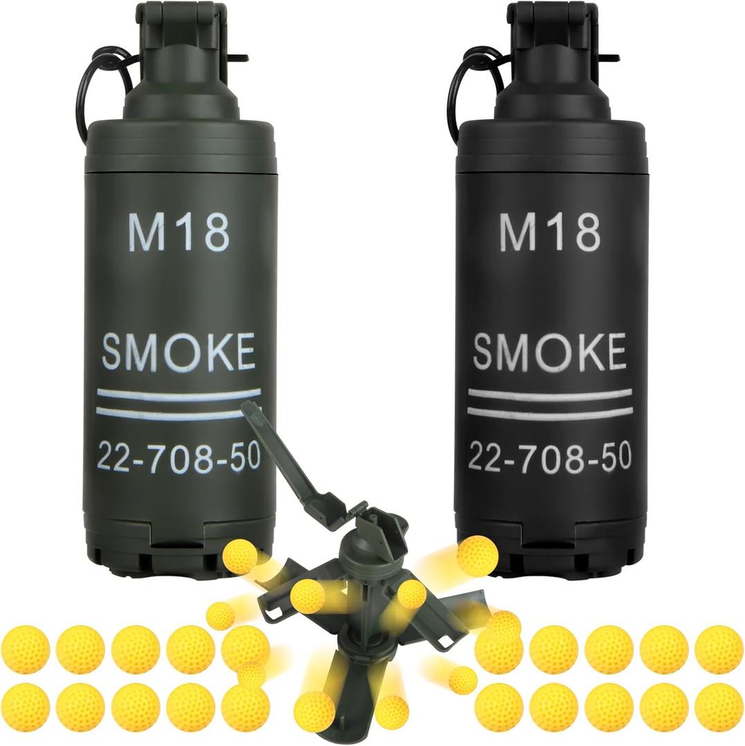 Tactical Toy-Grenade for CS Battle Game,2Pcs Fall Resistant Refillable Hand Fake Grenade Toy with 20 Foam Ammo for 14+ Outdoor Sports
