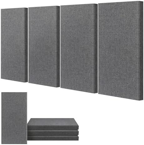 Acoustic Panels(4 Packs) 24x12x2'' Thick Fiberglass Soundproof Wall Panels, Upgraded Decorative Sound Dampening Panels(Full Self-Adhesive), Sound Absorbing Panels Noise Cencelling Studio, Grey