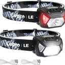 LE Headlamp Rechargeable, LED Head Lamp with 6 Modes for Camping & Hiking Gear Essentials, IPX4 Waterproof High Lumen Bright Headlight Flashlights with Adjustable Headband, USB Cable Include (Black2 Pack)