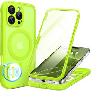 BERFY for iPhone 16 Pro Max Case, Compatible with MagSafe, Built-in 9H Tempered Glass Screen Protector and Camera Protection, Full Body Shockproof Matte Phone case for 16 Pro Max 6.9", Bright Green