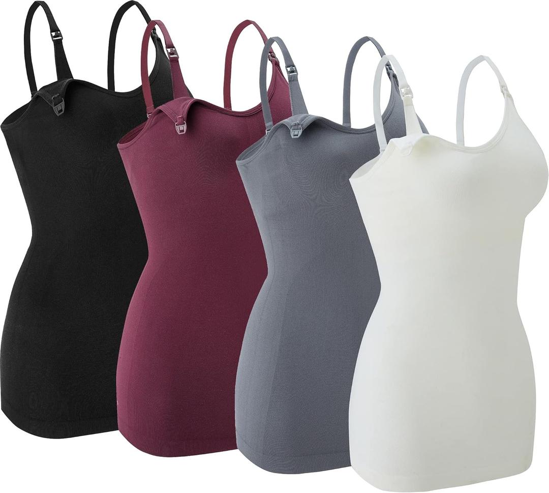 Nursing Tank Tops for Breastfeeding - Pregnancy Must Haves Maternity Camisoles with Built in Bra (Medium, Black/White/Gray/Red)
