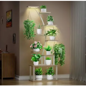 BACEKOLL Plant Stand Indoor with Grow Lights, 9 Tiered Metal Plant Shelf, 63" Tall Plant Stand for Indoor Plants Multiple, Large Plant Rack Display Shelves, Corner Plant Holder for Home, Patio (White)