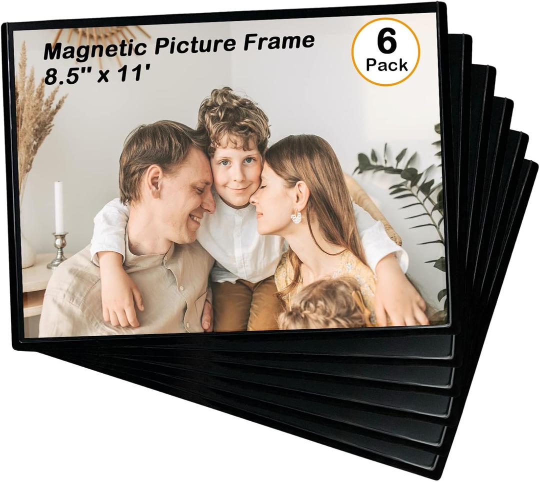 Mingting Magnetic Picture Frame, Holds 8.5x11 Inches Pictures, Reusable Black Magnet Fridge Photo Sleeves for Refrigerator, Locker,Office Cabinet (6Pcs,Black)