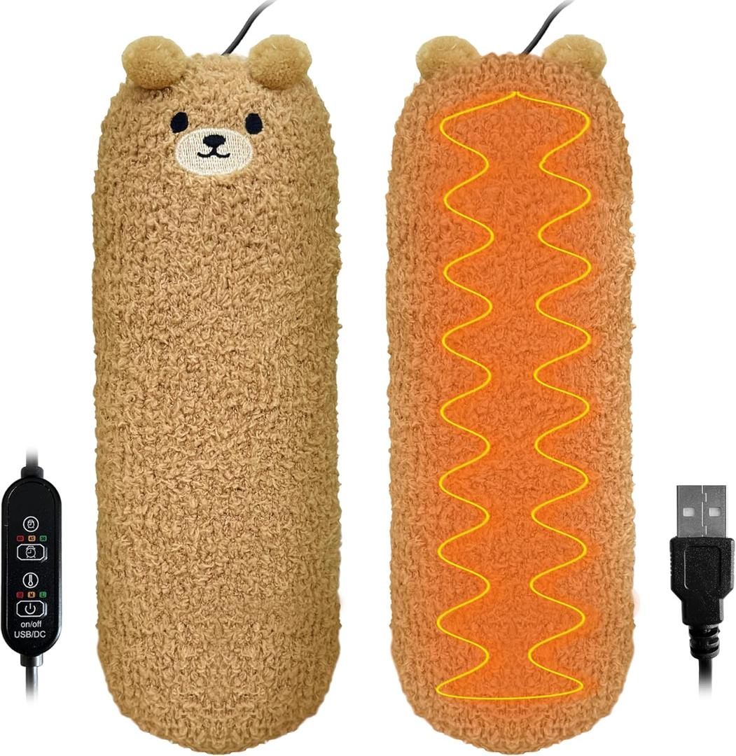 Heating Pad for Period Cramps & Menstrual Pain Relief, Cute Elephant Stuffed Animal Gift for Women Teen Girls Period Kit, Safe USB Powered Heat Pad for Car Travel (Heating Bear Beige)