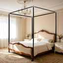 Stainless Steel Canopy Bed Frame Queen Size, Thicken Queen Canopy Frame for Metal Bed Wood Bed Bedroom Decor, Black