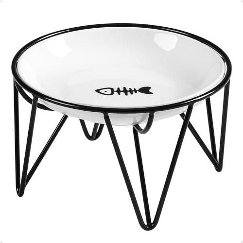 Kitwinney Ceramic Elevated Cat Bowls - Whisker Friendly, Anti-Vomiting Cat Food Plate, Stylish, Safe and Hygienic (Fishboon, 1 Pack)