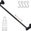 Adjustable Matte Black Bath Towel Bars 16 to 27.6 Inch, iMomwee 304 Stainless Steel Single Towel Rack, Wall Mounted Towel Rail Holder for Bathroom Washroom, Retractable Towel Rod with S Hooks