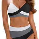 Aqua Eve Women's High Waisted Bikini - Twist Front Two Piece Swimsuits Full Coverage Color Block Bathing Suits 2025 Swimwear
