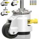HOLKIE Leveling Stem Casters Set of 4 Heavy Duty Retractable Caster Wheels, 1/2" and M12 Stem Size, Total Capacity 2200 Lbs, Adjustable Wheel with Ratchet Handle for Workbench, Machine, Equipment (White)