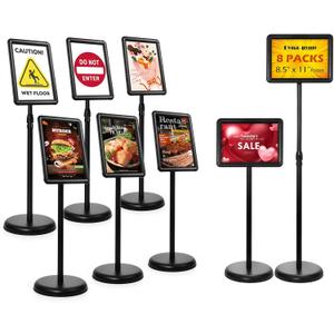 Dyna-Living Sign Stands for Display 8.5 x 11 Inch, 8 Packs Adjustable Sign Holder Stands, Pedestal Sign Holder with Heavy Duty Base for Sign Standing Display, 360 Rotation Floor Standing Sign Holder