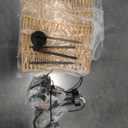 12.5 Rattan Pendant Light Fixtures, 4-Light Boho Chandelier with Woven Drum Shade, Farmhouse Dining Room Ceiling Hanging Lamp, Small Wicker Coastal Pendant Lighting for Kitchen Island Hallway