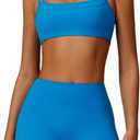 Two Piece Workout Sets For Women Sports Bra Matching High Waist Scrunch Butt Shorts Gym Yoga Athletic Clothes (Small, Blue)