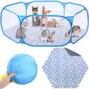 VitalCozy Hamster Playpen with Mat Small Animal Cage Tent Breathable Transparent Guinea Pig Playpen Waterproof Portable Yard Fence Mat Foldable Exercise Playpen Outdoor Indoor (Blue,Star)