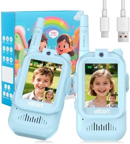 Video Walkie Talkies with Real-Time Screen & Voice Changer, Rechargeable Long Range Radios for 3-12 Year Old Boys Girls, Christmas Birthday Gifts for Kids Indoor Outdoor Camping