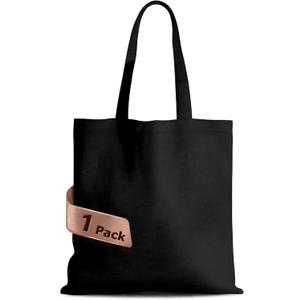 1 Pack Premium Canvas Reusable Tote Gift Bags,Made of Natural Canvas with Handle,Work,DIY,Shopping(Black*1)