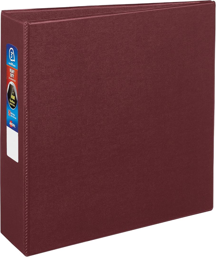 Avery Heavy-Duty 3 Ring Binder, 3 Inch One Touch EZD Rings, 3.5 Inch Spine, 1 Maroon Binder (79363)