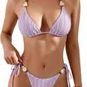 ZAFUL Women's Bikini Sets Beads Triangle Swimsuits 2 Piece String High Cut Cheeky Bathing Suits (Purple, XL)