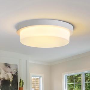 12.8” White Flush Mount Ceiling Light Fixture, Modern Round Ceiling Light with Frosted Glass Shade, 3-Light Close to Ceiling Light for Bedroom Kitchen Hallway Entryway, E26 Base