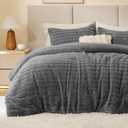BEDELITE Fleece King Comforter Set -Super Soft & Warm Fluffy Grey Faux Fur Bedding, Luxury Fuzzy Heavy Bed Set for Winter, 110"x"90