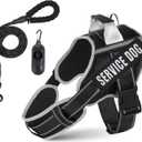 Neck Padded Service Dog Vest Harness and Leash Set, No Pull Adjustable Service Pet Harness with 8 Dog Patches, Reflective in Training Easy Control Pet Vest with 5ft Dog Leash for Medium & Large Dogs (Black)
