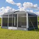 Screen House Tent 13x9ft Screen Room Mesh Gazebos w/ 2 Magnetic Doors, Included Projection Screen, Camping Tent Screened Canopy Shelter for Outdoor Patios Backyards Activities (Gray)