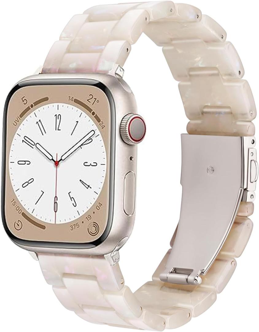 Band Replacement for Apple Watch 49mm 46mm 45mm 44mm 42mm 41mm 40mm 38mm Women Men Fashion Resin Wirstband Bracelet Strap for iWatch Ultra 3/2/1 Series 11 10 9 8 7 6 SE 5 4 3 2 1 (Starlight-Colorful ivory white)