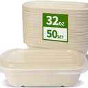 50 Pack 32 oz Disposable Meal Prep Containers Disposable Food Containers with Lids, Paper Togo Containers for Meal Prep, Lunch, Leftover (50 Bowls 50 Lids)