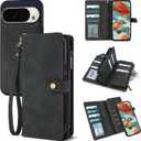 TwoHead for Google Pixel 10 Pro XL Wallet Case with Card Holder & Detachable Magnetic Pixel 10 Pro XL Case, PU Leather All-Round Protective Phone Cover,Black,6.8 in