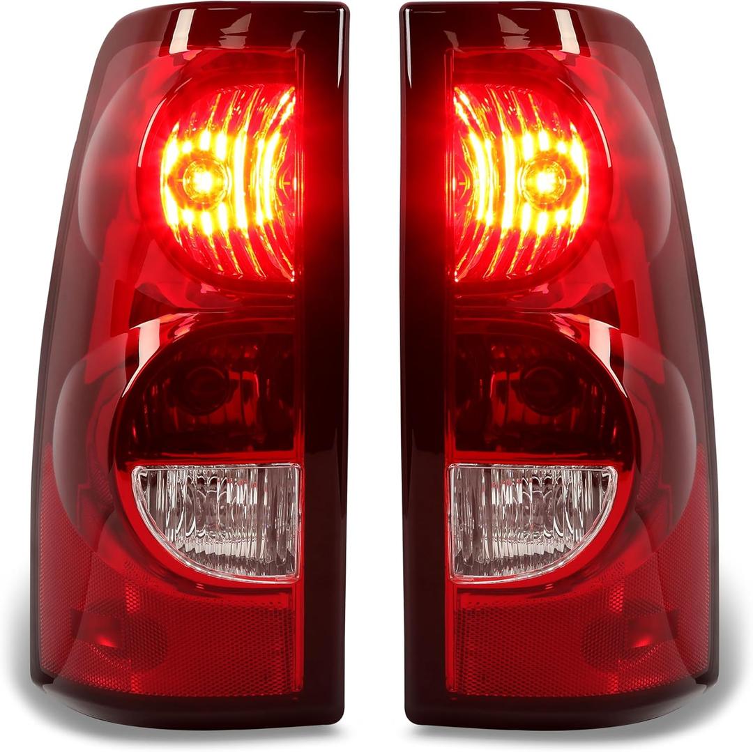 HECASA Tail Lights Compatible with 2003-2006 Chevy Silverado 1500 2500 3500 & 2007 Classic Body Rear Lamp Set w/Bulb and Harness Replacement for GM2800174 GM2801174 (Red/Clear Lens + Chrome Housing) (Pair (Both Sides))
