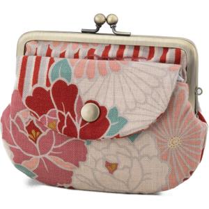 Vintage Floral Kiss Lock Coin Change Wallet Purses (Retro Flower - Red) / Made in Japan Pouch for Women