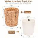 2pcs Small Wicker Trash Can with Removable PVC Liners, 3 Gallon | Bathroom Rattan Trash Can, Handwoven Narrow Waste Basket for Bedroom, Office, Toilet, 11 x 10 x 8.6 in