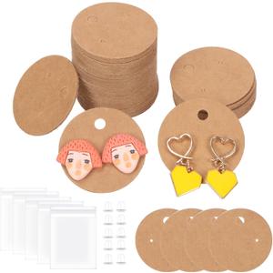 Tanstic 600Pcs Round Earring Display Cards Kit, 40mm/1.57" Earring Cards, Earring Card Holder, Earring Packing Cards with Earring Backs and Self-Sealing Bags for Jewelry Display(Brown), Small