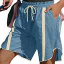 Fisoew Womens Baggy Cargo Shorts Casual Wide Leg Knee Length Drawstring Elastic Waist Workout Running Athletic Yoga Shorts