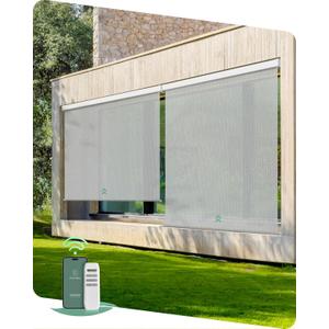 Yoolax Motorized Outdoor Shades Smart Retractable Patio Screens Compatible with Alexa Google, Remote Control Blinds for Porch Patio Waterproof Roller Shades 4X6ft (3% Openness Paine Grey)