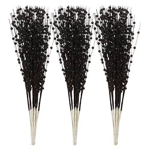 Sea Team 24-Pack Artificial Glitter Berry Stem Ornaments, Decorative Bead Sticks, Glittery Twigs, Picks, Branches for Christmas Tree, Small Vase, Holiday, Wedding, Party (17 Inches, Black)