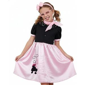Girls 50s Poodle Dress Costume Set - Pink Black Vintage Retro Outfit with Glasses, Headband, Dress Up Party Size M
