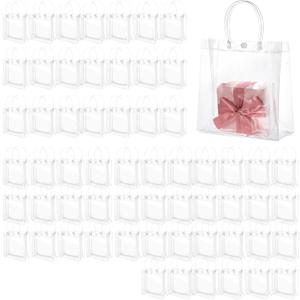60 Pcs Clear Plastic Gift Bags with Handle Reusable Small Transparent PVC Wrap Tote Bags 5.9X5.1X2.8 inches for Bachelorette Bridesmaid Wedding Birthday Christmas Party Favor
