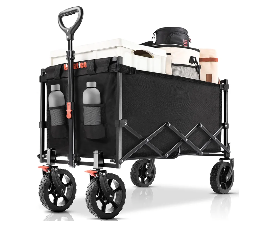 Navatiee 140L Wagon Cart Foldable, Large Capacity Collapsible Wagon with Smallest Folding Design, Utility Grocery Cart for Camping Shopping Sports, Black