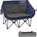 Portable Double Folding Love Seat, Padded Camping Chair with Cup Holder, Navy Blue and Gray