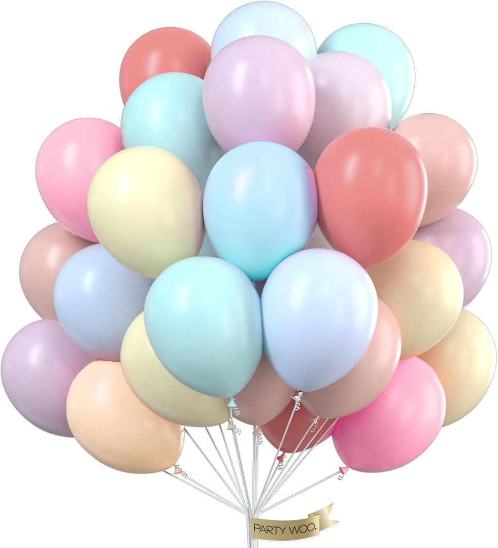PartyWoo Pastel Balloons 50pcs 12 Inch Pastel Rainbow Latex Balloons for Baby Shower Gender Reveal Engagement Bachelorette Easter Bridal Shower Anniversary Retirement Birthday Party Decorations