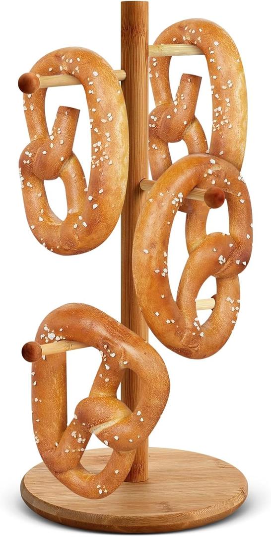 1 Pcs Pretzel Holder Stand Bamboo Tree-shaped Pretzel Display Rack Hanger with Arms Hanging Donuts Bagels and Sausages Hook Stand for Oktoberfest Party Bakeries (13.78 x 6.5 x 6.5 Inches)
