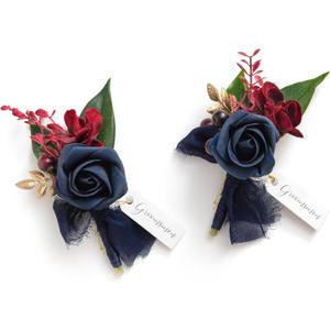 Ling's Moment Boutonniere for Men, 2pcs Groom Groomsmen Guest Boutonniere, Artificial Flowers for Wedding/Prom/Homecoming, etc.Navy Blue Burgundy