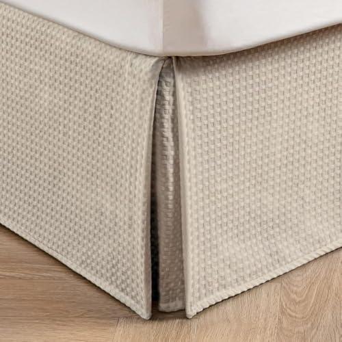MIYE Pleated Waffle Weave Bed Skirt, Tailored Dust Ruffle 14 Inch Drop Easy Fit, Machine Washable,No Split Corners (Beige,Cal King - 14" Drop)