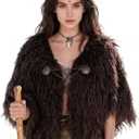 L'VOW Viking Fur Cloak Costume Medieval Fur Shawl Cape Mantle Renaissance LARP Cosplay (Coffee)