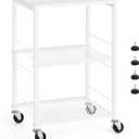ETELI Side Table 3 Tier End Table Small with Wheels Rolling End Side Table with Storage Shelves White Night Stand for Kitchen Bedroom Bathroom Office Living Room