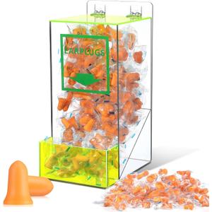 Nuanchu 100 Pairs Ear Plugs with Earplug Acrylic Dispenser 6 x 13 x 8 Inch Clear Acrylic Earplugs with Cover Front Pocket for Noise Cancelling Industrial Factory Office Home(6 x 13 x 8 Inch)