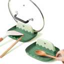 2 Pack Lid and Spoon Rest for Kitchen Counter, Cooking Ladle/Spatula/Spoon Holder for Stove Top, Utensil Rest with Pot Lid Holder for Countertop, Kitchen Gadget Rack, Christmas Cooking Accessories, Green