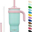 BJPKPK 18 OZ Insulated Travel Tumbler with Handle and Straw, Stainless Steel Water Bottle, Double Wall Vacuum Insulated Mug, for Work, Car, Travel, Guava
